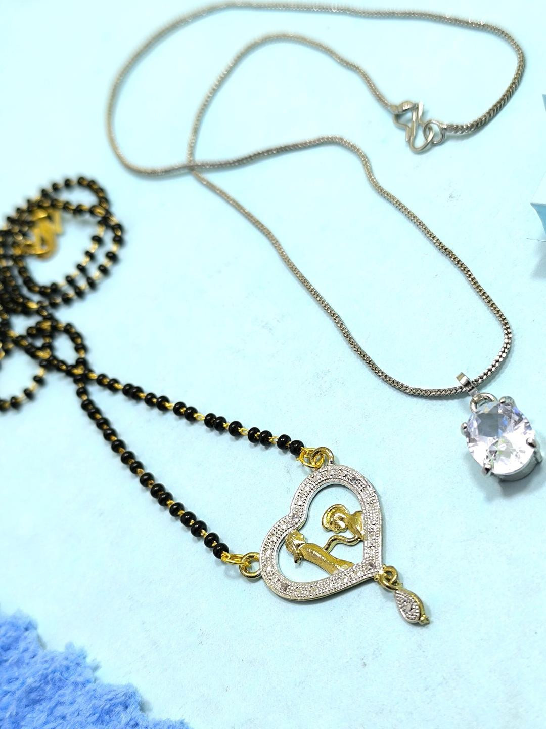 DIVYANSHI COLLECTION Set of American Diamond Pendant Chain Brass Mangalsutra