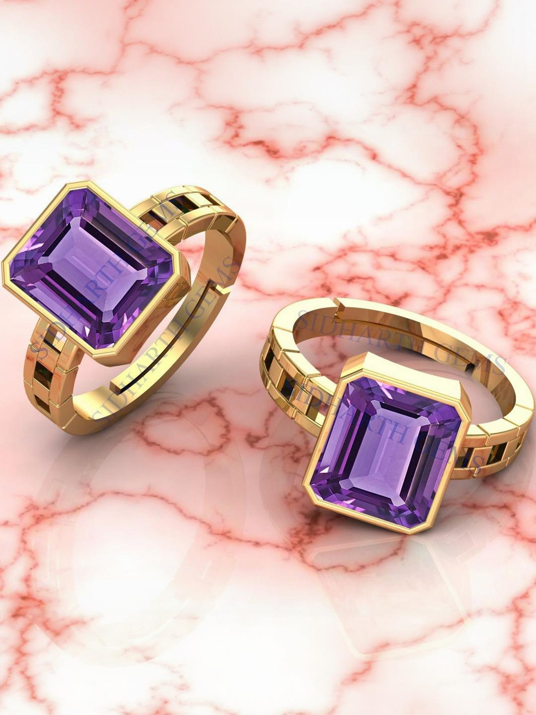 Sidharth Gems 10.25 Ratti 9.25 KT Amethyst Ring Gold Plated Ring