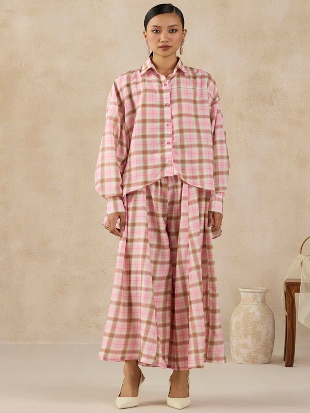 SIL SILA Women Pink London Shirt With Palazzo Co-Ords