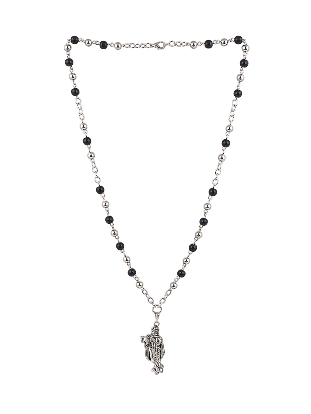 CZARDONIC Silver-Plated Beaded Shri Gopal Govinda Hare Krishna Pendant with Chain