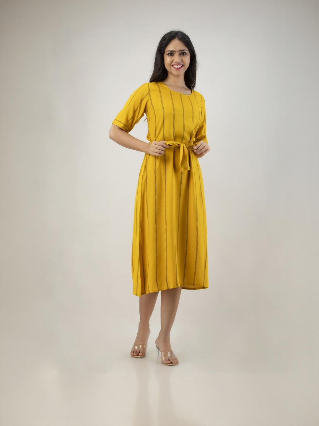 DMP EXPORT Striped A-Line Midi Dress