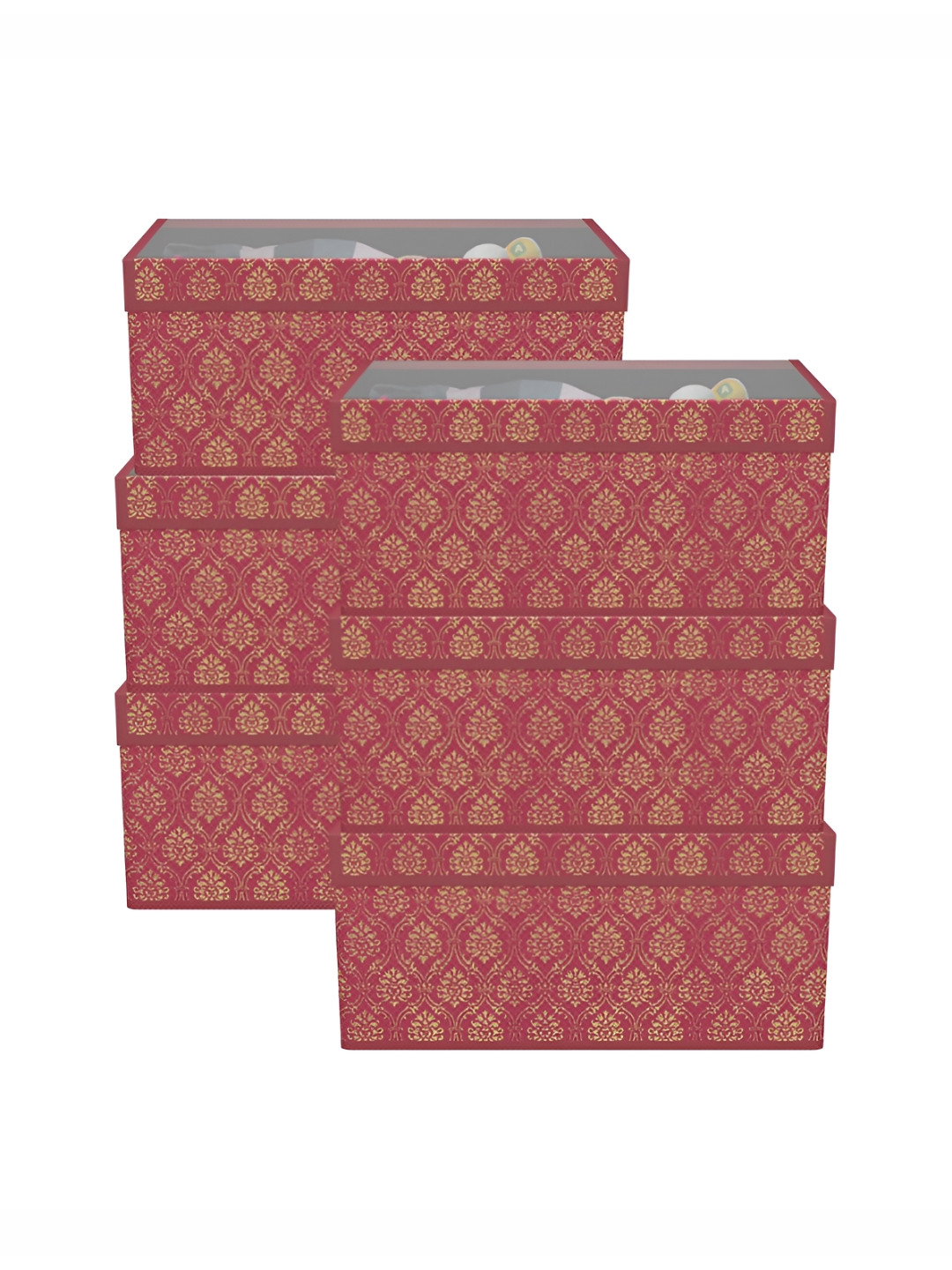 Aura 6 Pcs Maroon Storage Box Foldable Wardrobe Organiser Box with Transparent Lid