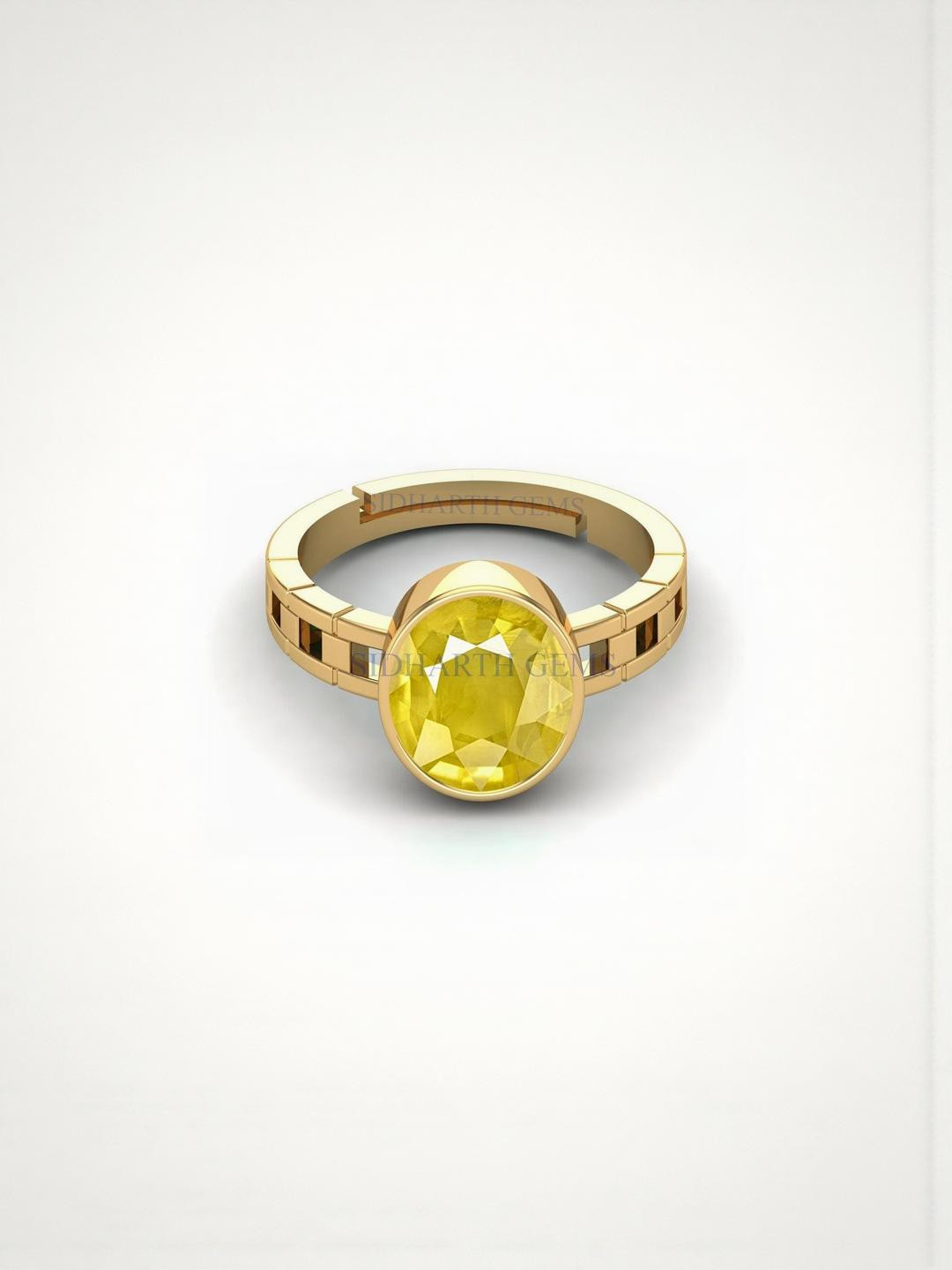 Sidharth Gems 7.25 Ratti 6.75 KT Gold Plated Yellow Sapphire Ring