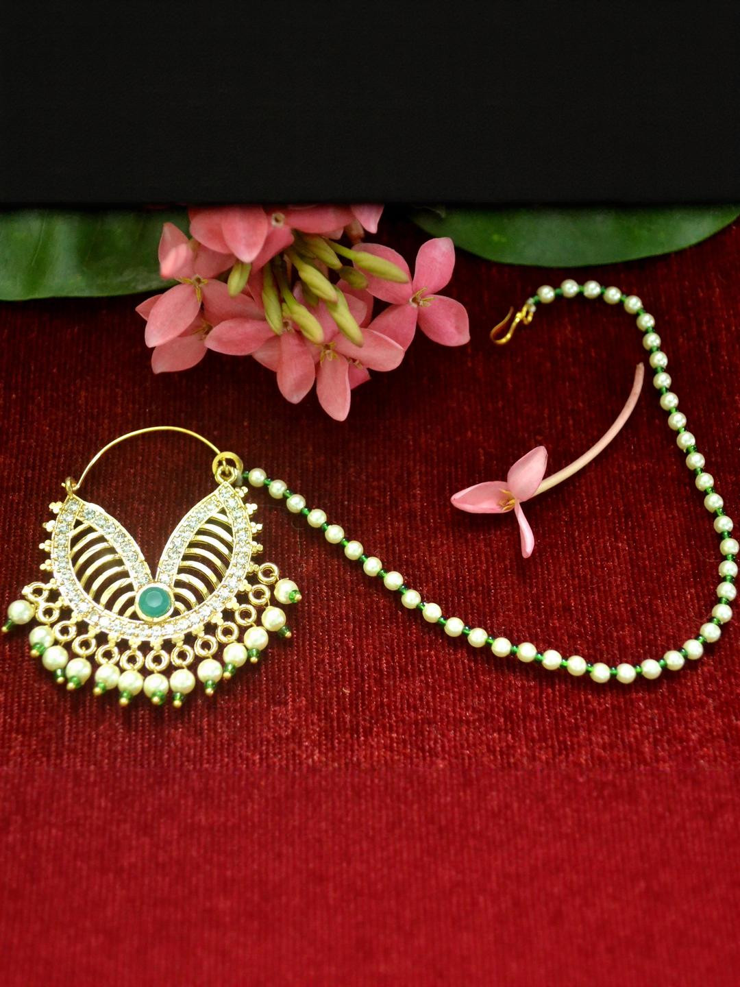 SHREEVARAM Agate Pearl Gold-Plated Brass Nathiya