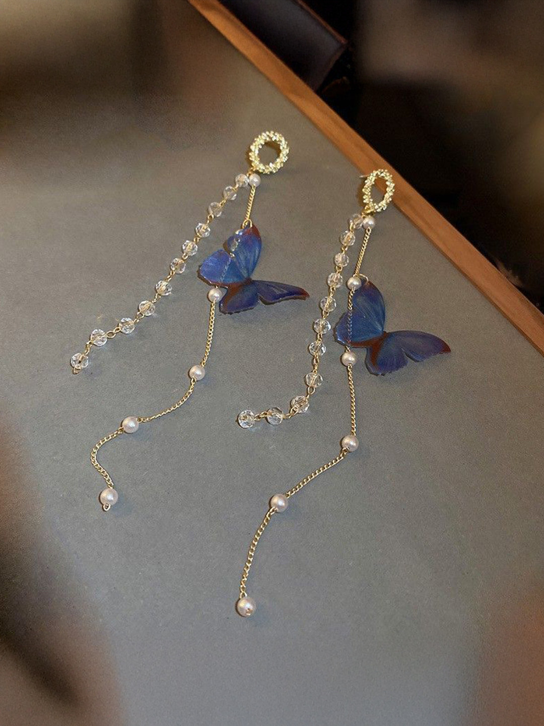 DressBerry Korean Gold-Plated American Diamond Butterfly Animal Shaped Drop Earrings