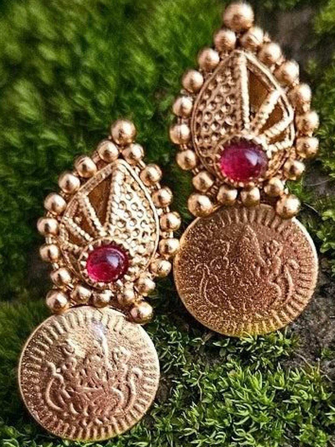 Crown Fabulous Jewellery Traditional Gold Plated Coin Necklace Set with Earrings for Women