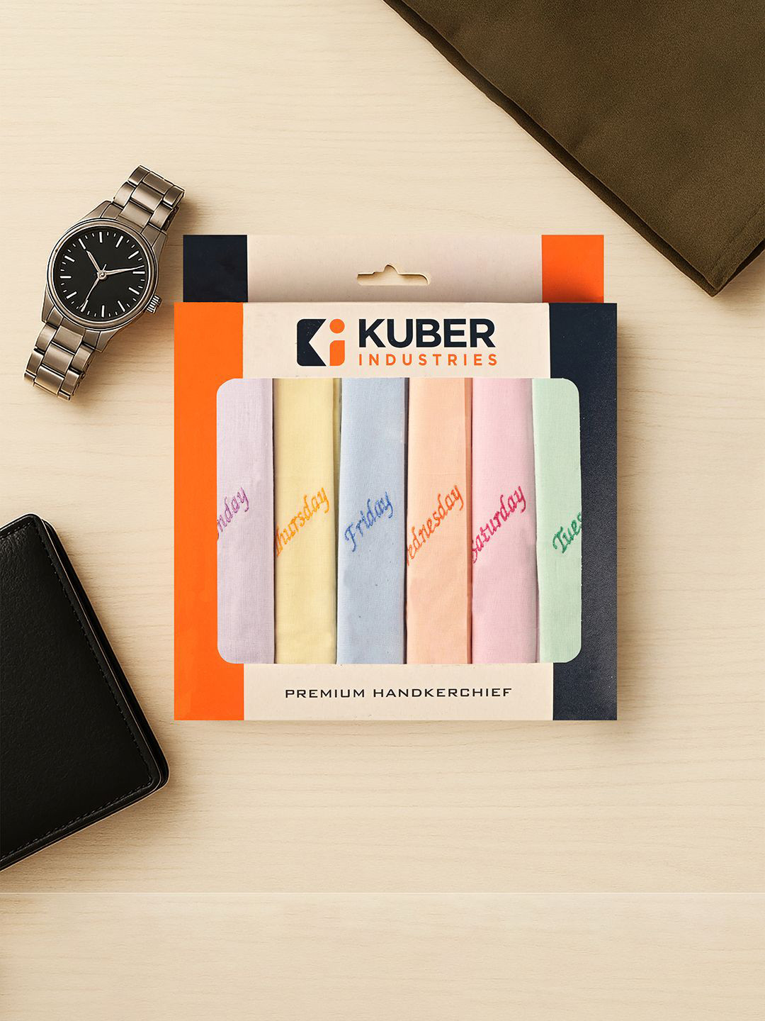 Kuber Industries 6-Pcs Embroidered Weekdays Pure Cotton Handkerchiefs