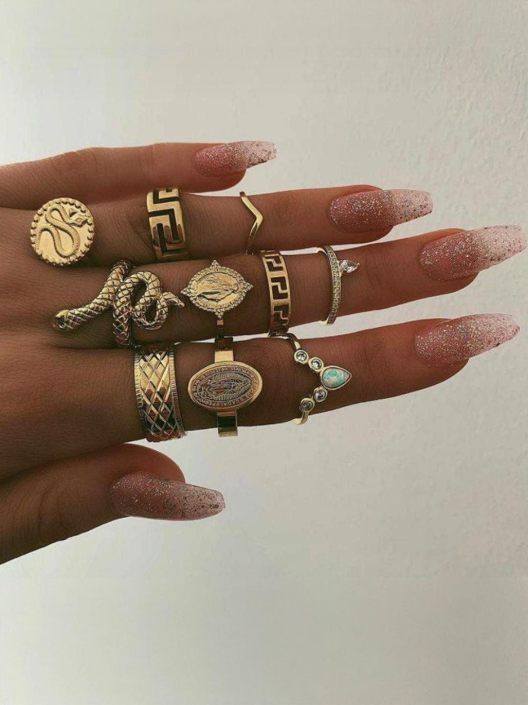 Arzonai Set Of 10 Metal Knuckle Ring