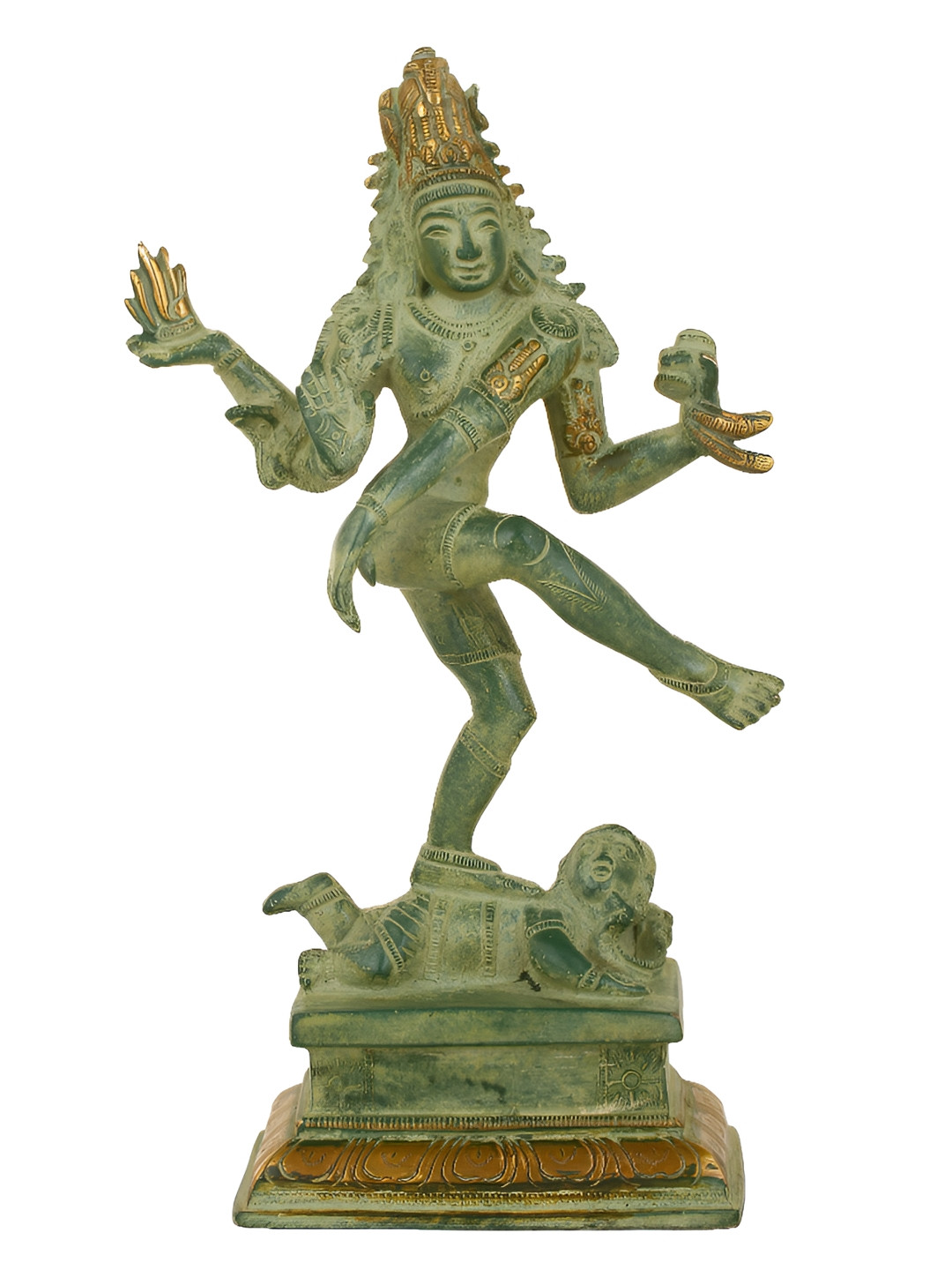 Exotic India Green & Gold-Toned Dancing Shiva Religious Idol Showpiece