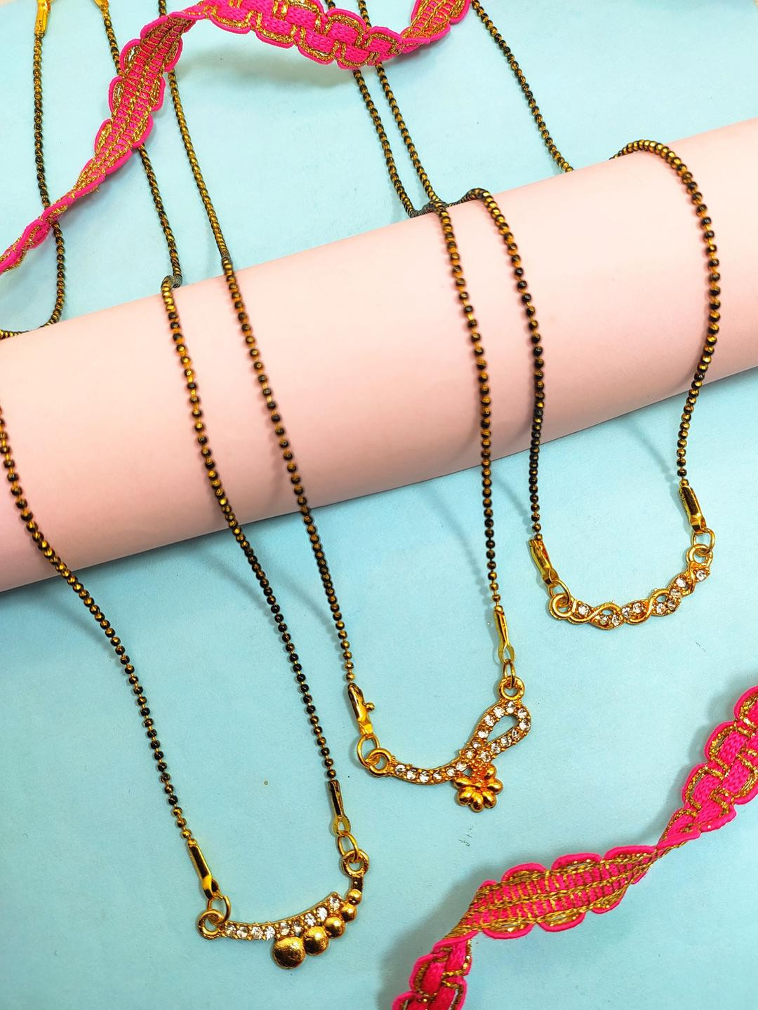 DIVYANSHI COLLECTION Set Of 3 Fancy Gold Plated Brass Mangalsutra