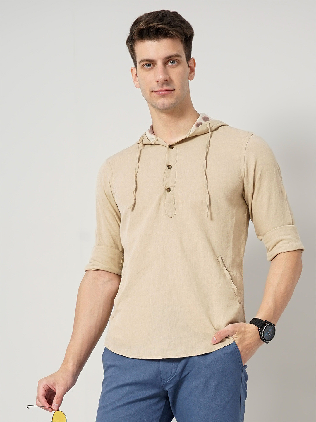 Celio Men Regular Fit Hooded Classic Casual Shirt