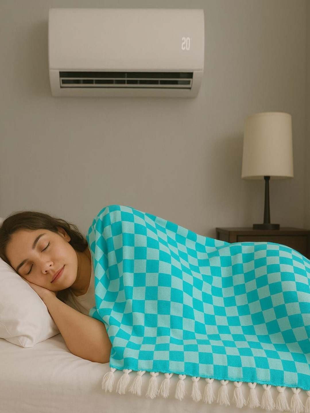 VANISHREE WORLD Blue Checked AC Room 210 GSM Single Bed Quilt