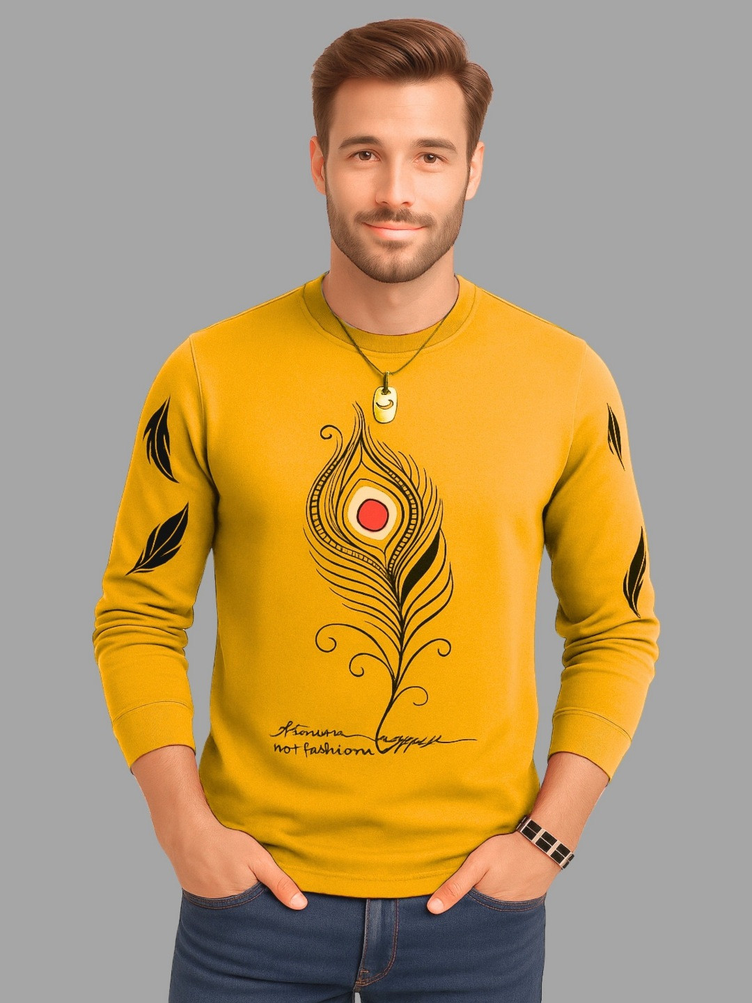 ATLANS Men Printed Round Neck Slim Fit Cotton T-shirt