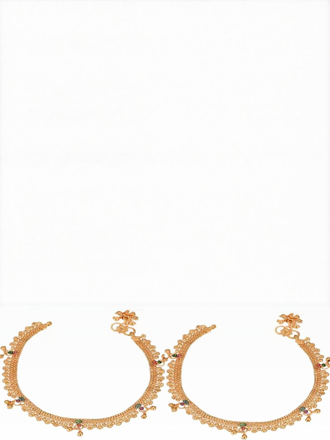 WomenSky Pack of 2 Bell Payal Golden Flip Alloy Anklet