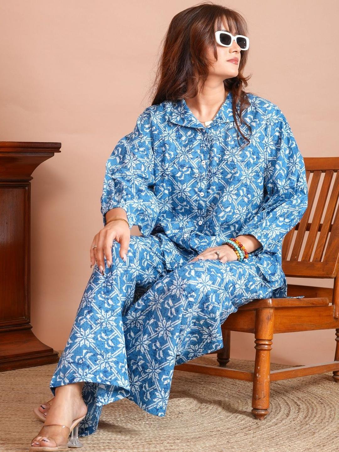 TISARA Women Indigo Breeze Printed Co-ord Set