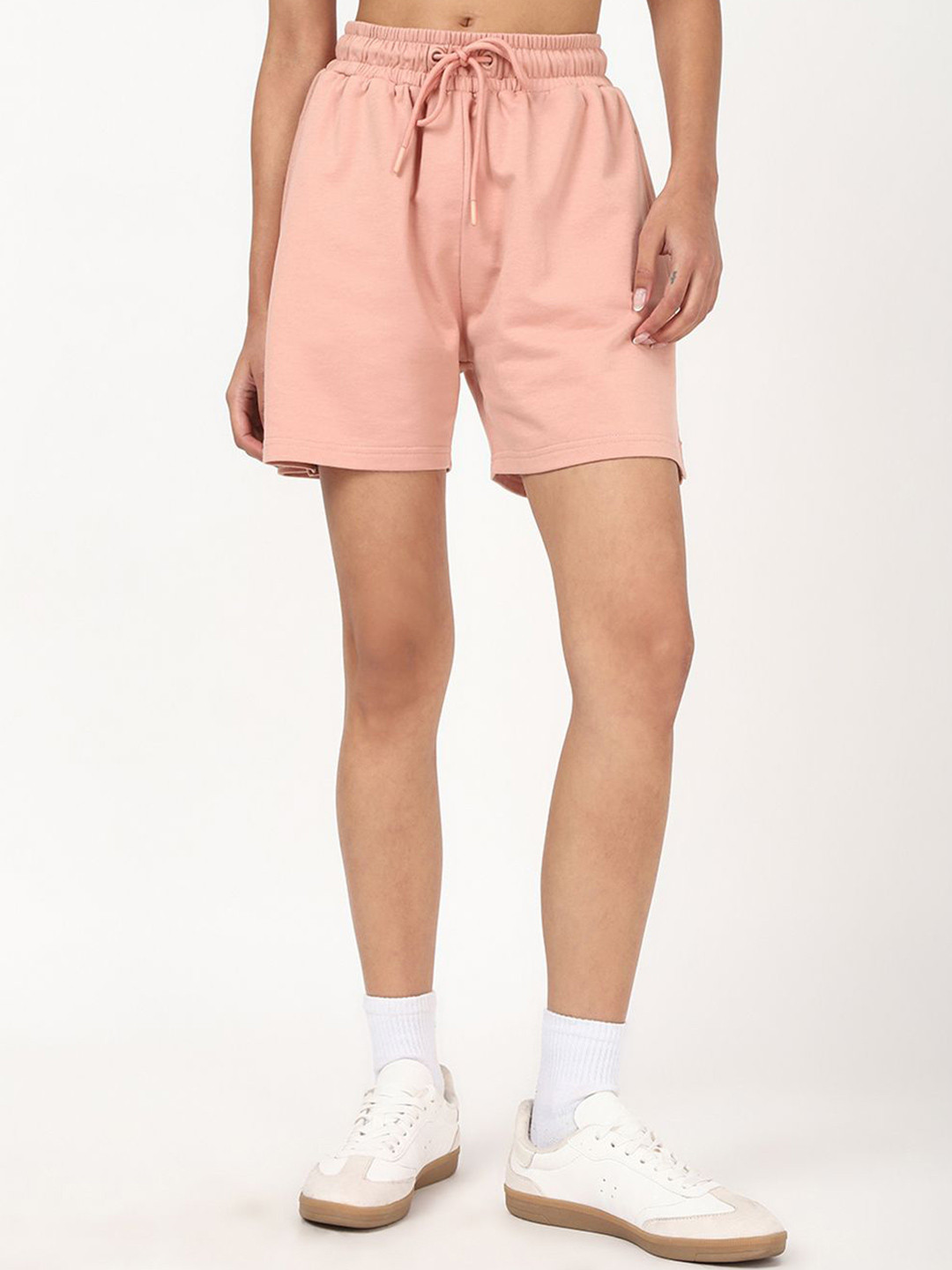 Bewakoof Women's Pink Cotton Mid-Rise Above Knee Shorts