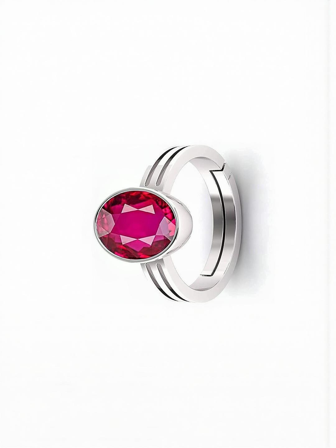 Sidharth Gems 10.25 Ratti 9.25 KT Ruby Ashtadhatu Silver Plated Ring