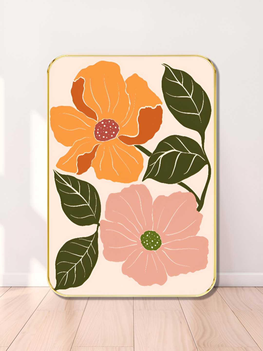 SAF Orange & Pink Vintage Floral Wooden Wall Art