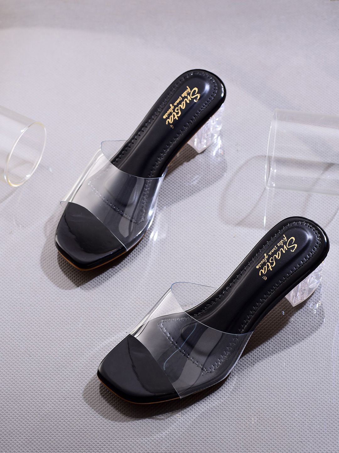 Snasta Women Solid Regular  Transparent Block Heel Mules