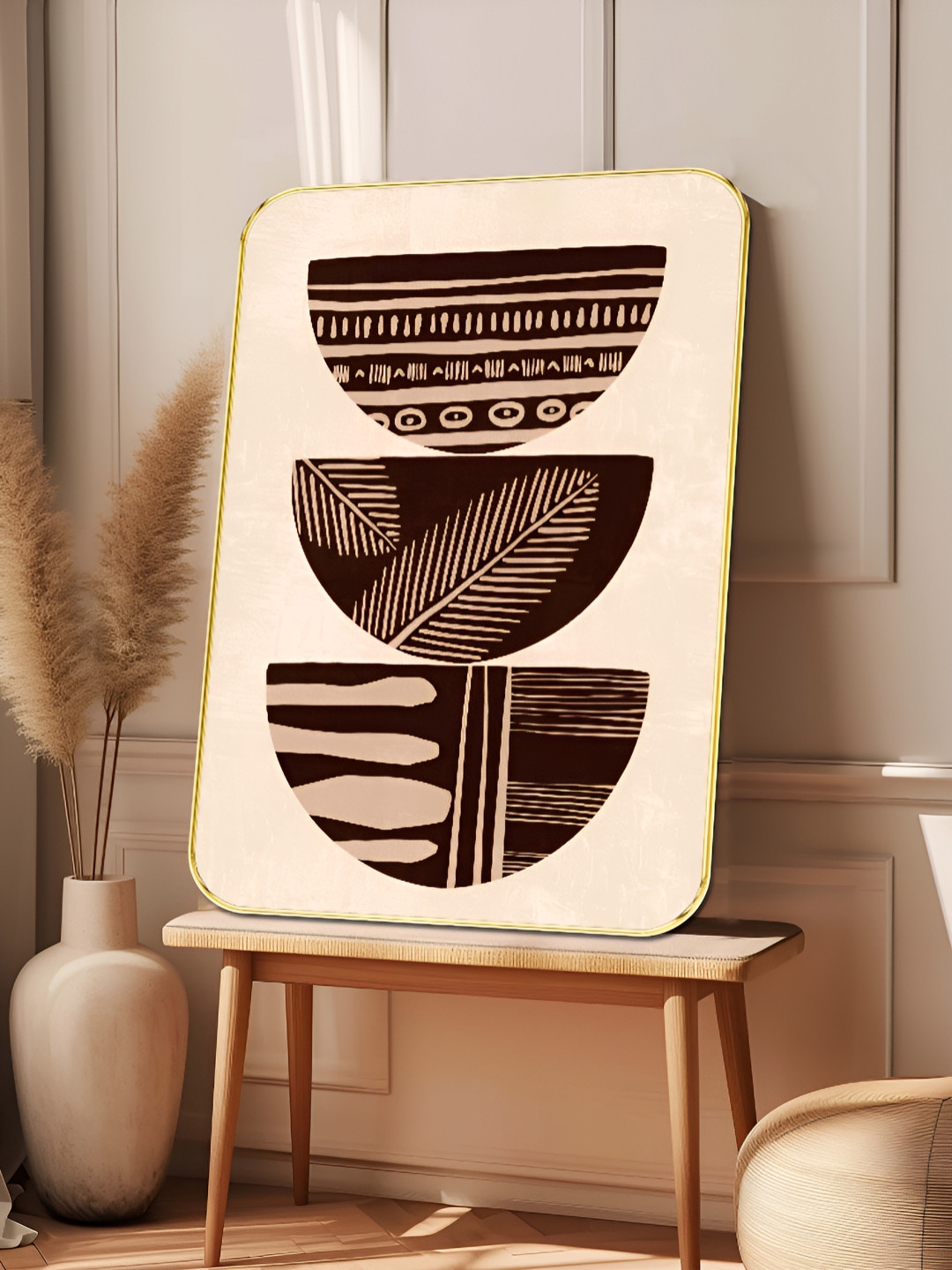 SAF Tribal Boho Half Circle Sparkle Wood Wall Rectangle Paintings Wall Art - 18x24In