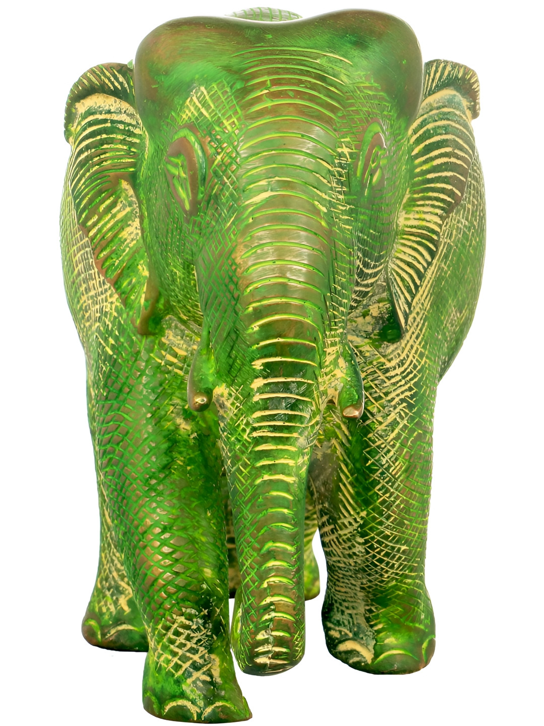 Exotic India Green & Yellow Elephant Figurine Showpiece