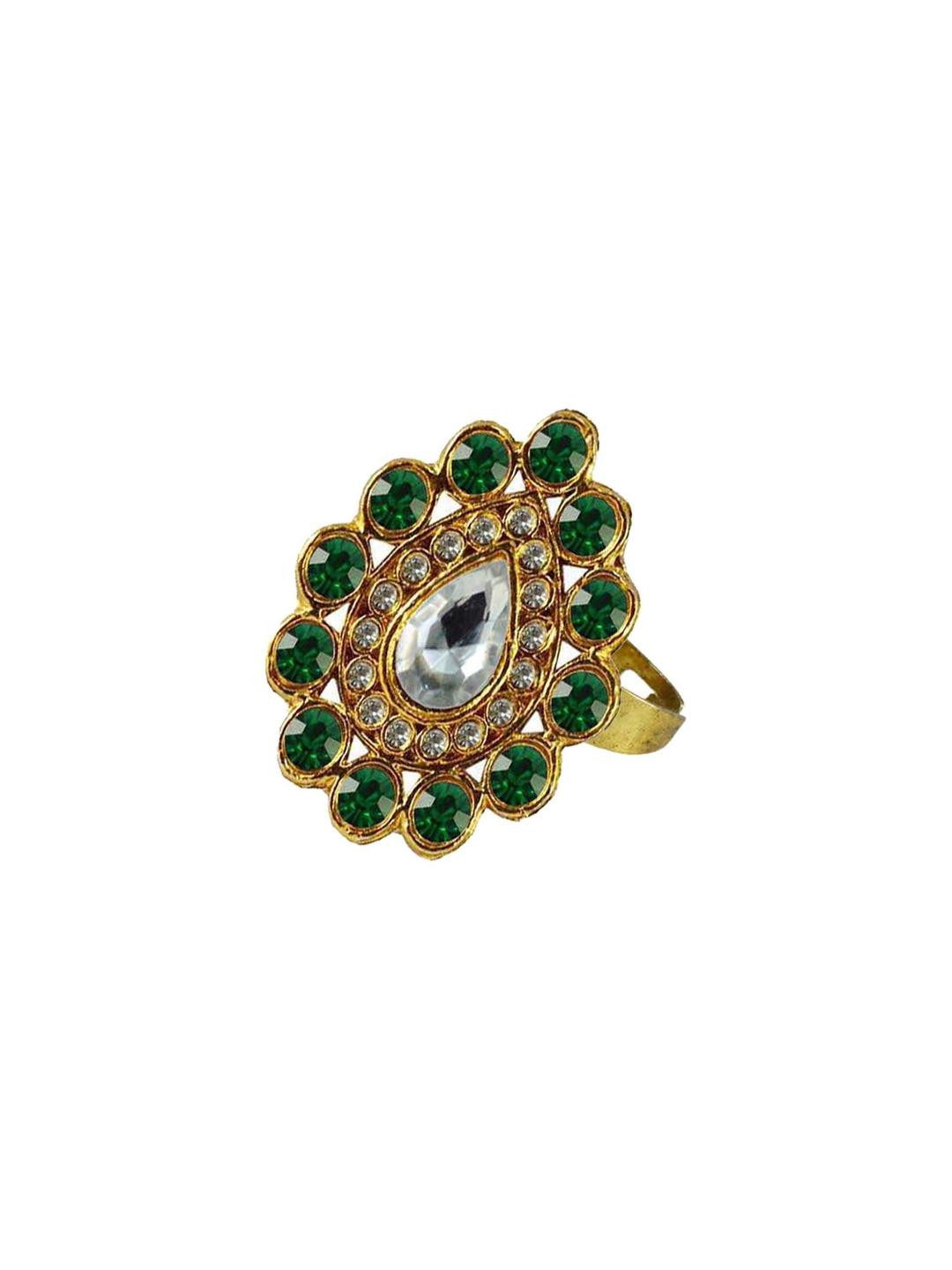 Vidhya Kangan Golden Plated Stone Studded Brass Finger Ring