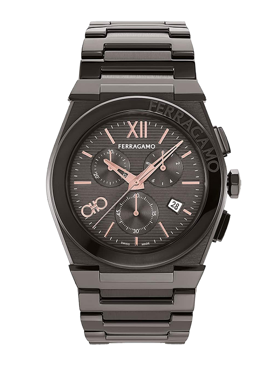 Ferragamo Men Brass Dial & Stainless Steel Bracelet Style Straps Analogue Watch SFMR01124