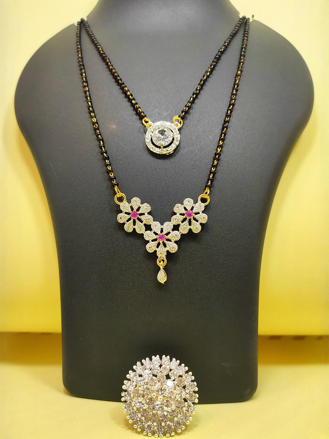 DIVYANSHI COLLECTION Set Of Silver Plated Adjustable Ring Brass Mangalsutra