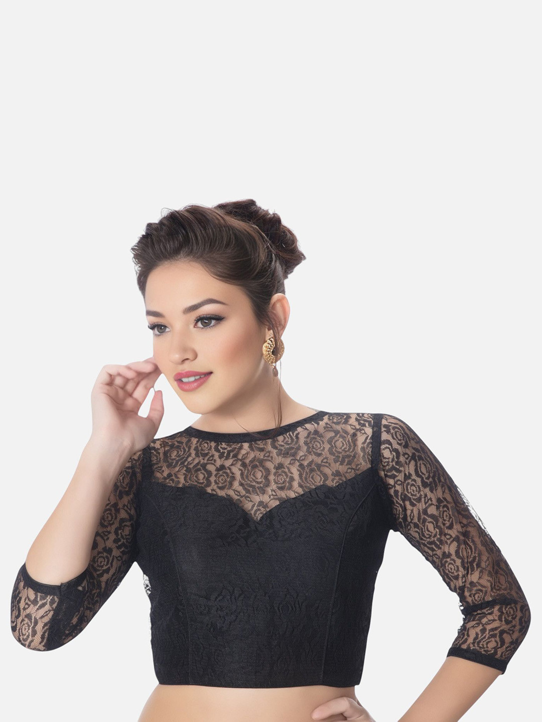 Biyu Self-Designed Princess Cut Padded Round Neck Saree Blouse