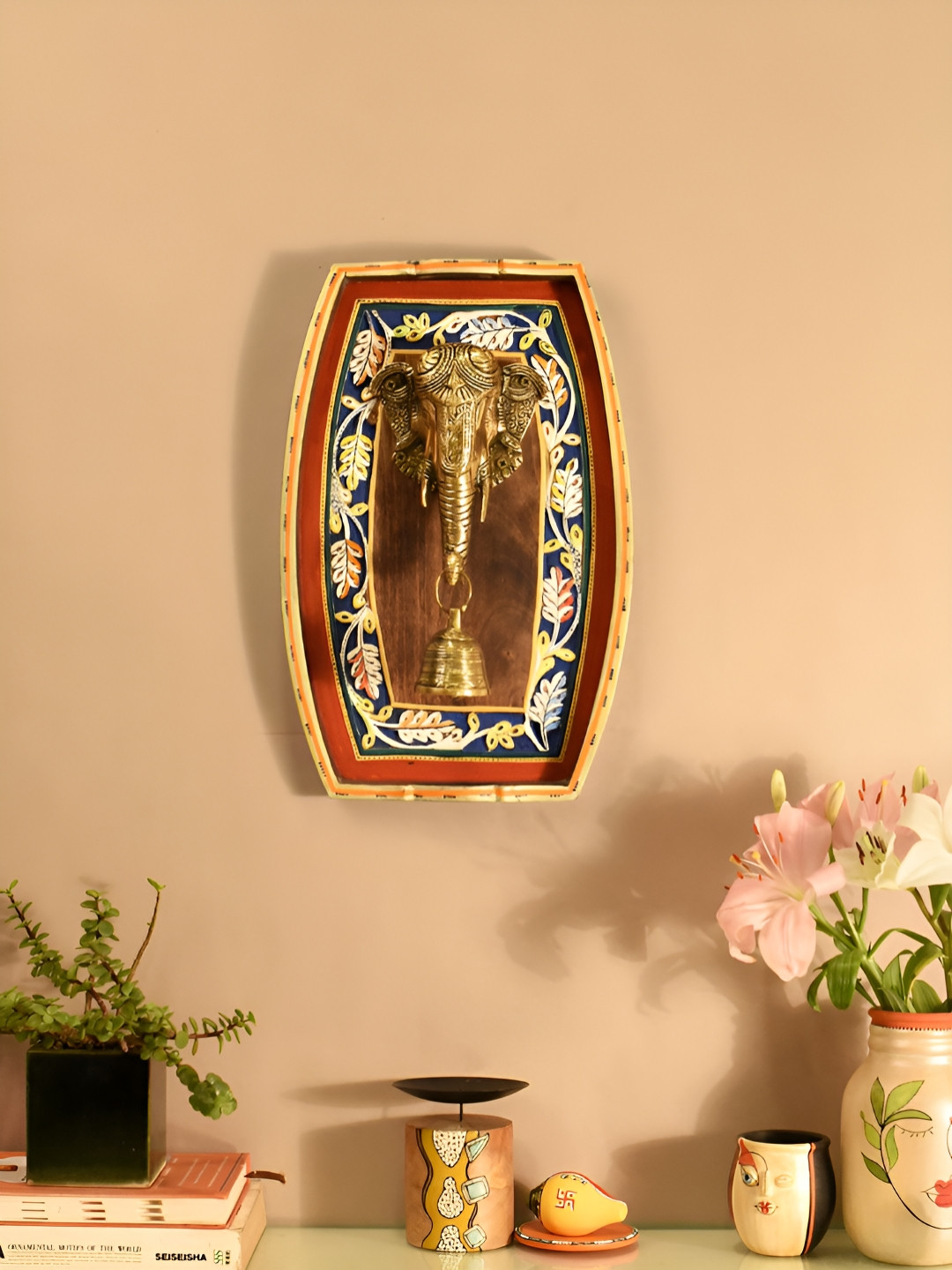 AAKRITI ART CREATIONS Amantran-III Wood Ethnic Motifs Glossy Spiritual Wall Decor-15In