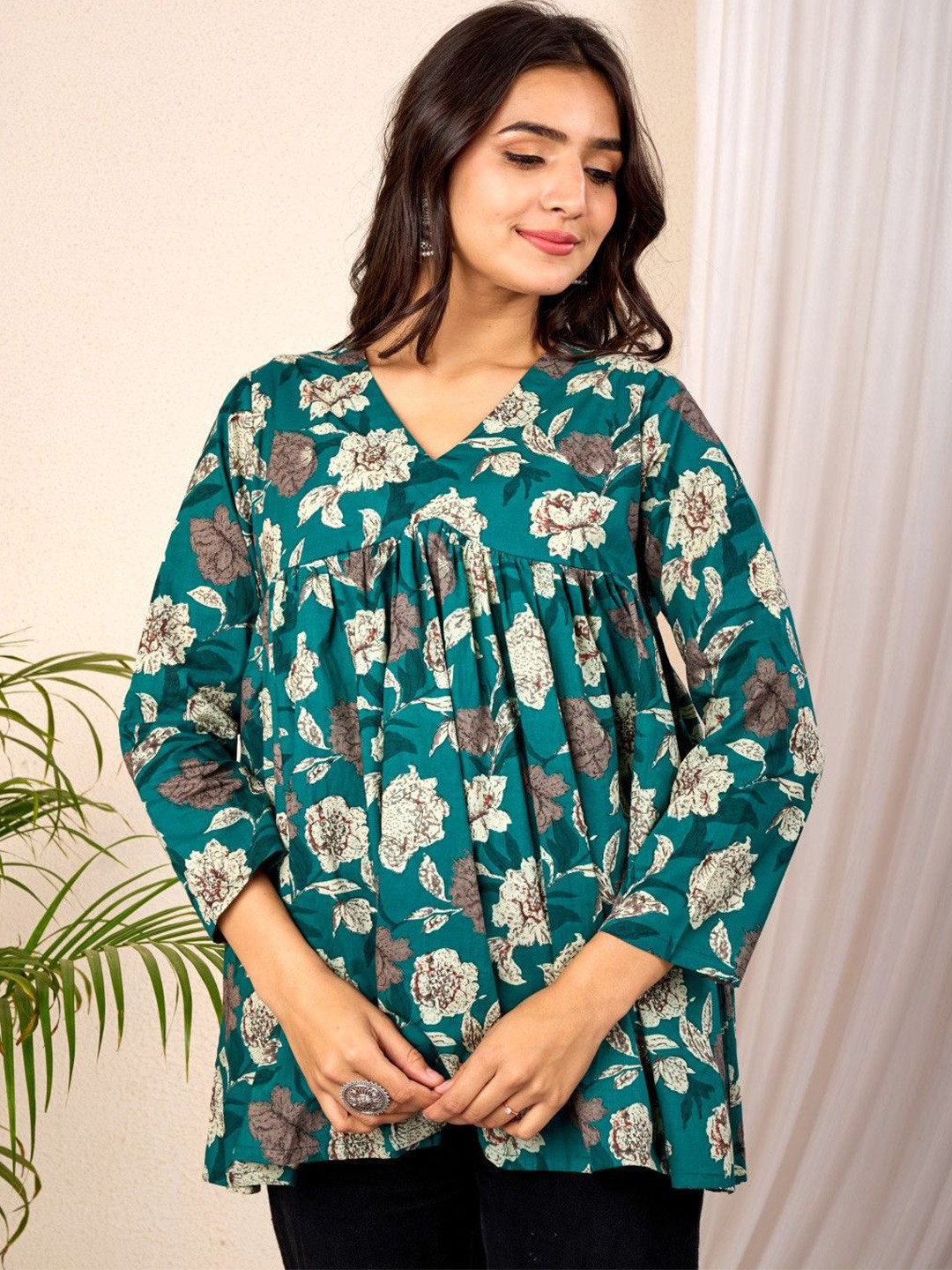 NAMA'S Tropical Printed A-Line Cotton Top