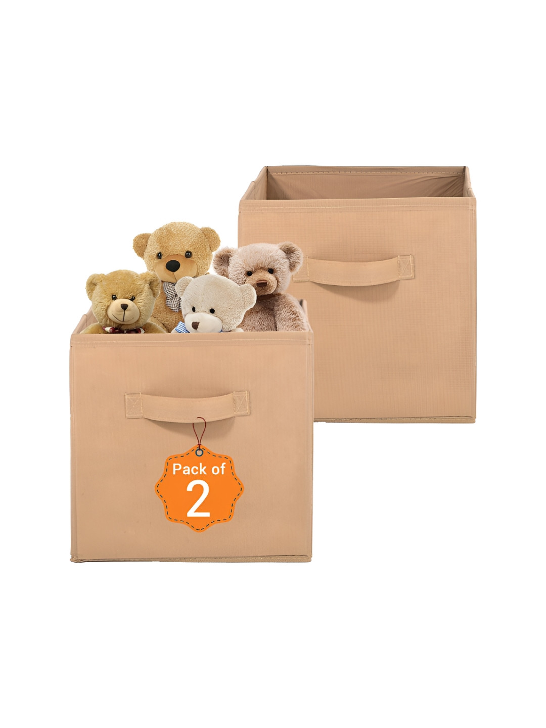 Aura 2 Pcs Beige Square Storage Box Wardrobe Drawer Organisers with Handle