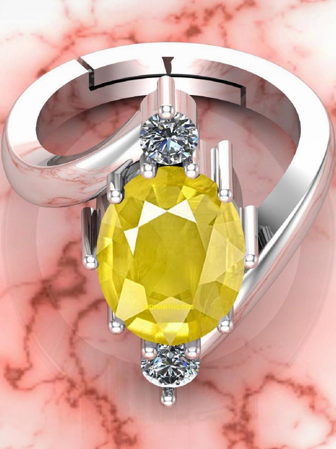 Sidharth Gems 10.25 Ratti 9.00 KT Yellow Sapphire Pukhraj Gem Ring