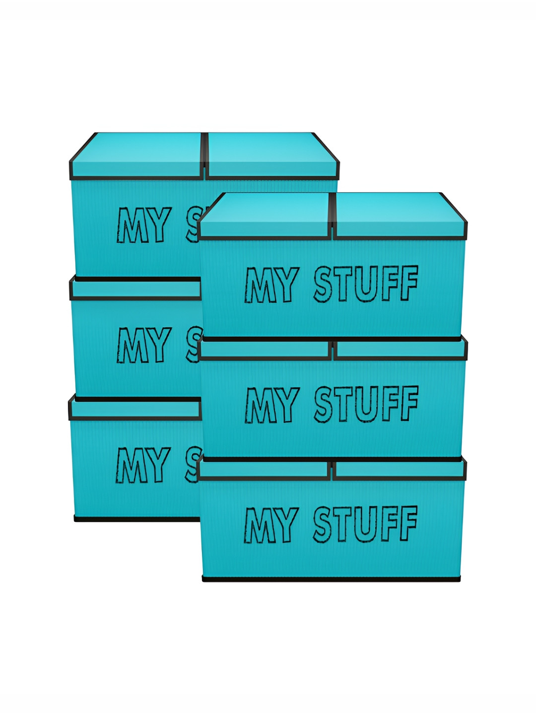 Aura Green & Black 6 Pieces Printed 2 Partition Storage Box