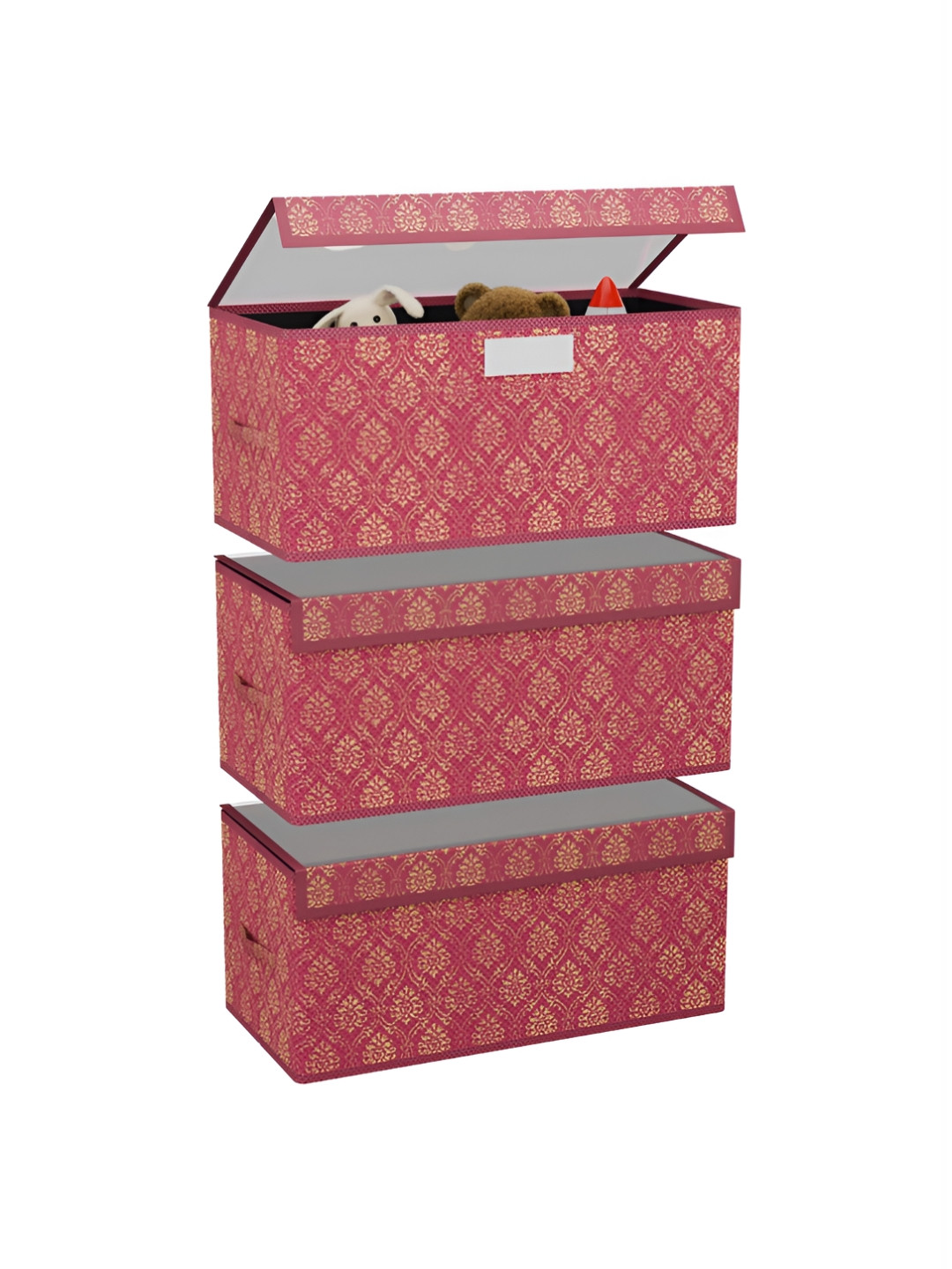 Aura 3 Pcs Maroon Storage Box with Transparent Lid Closet Organisers Box