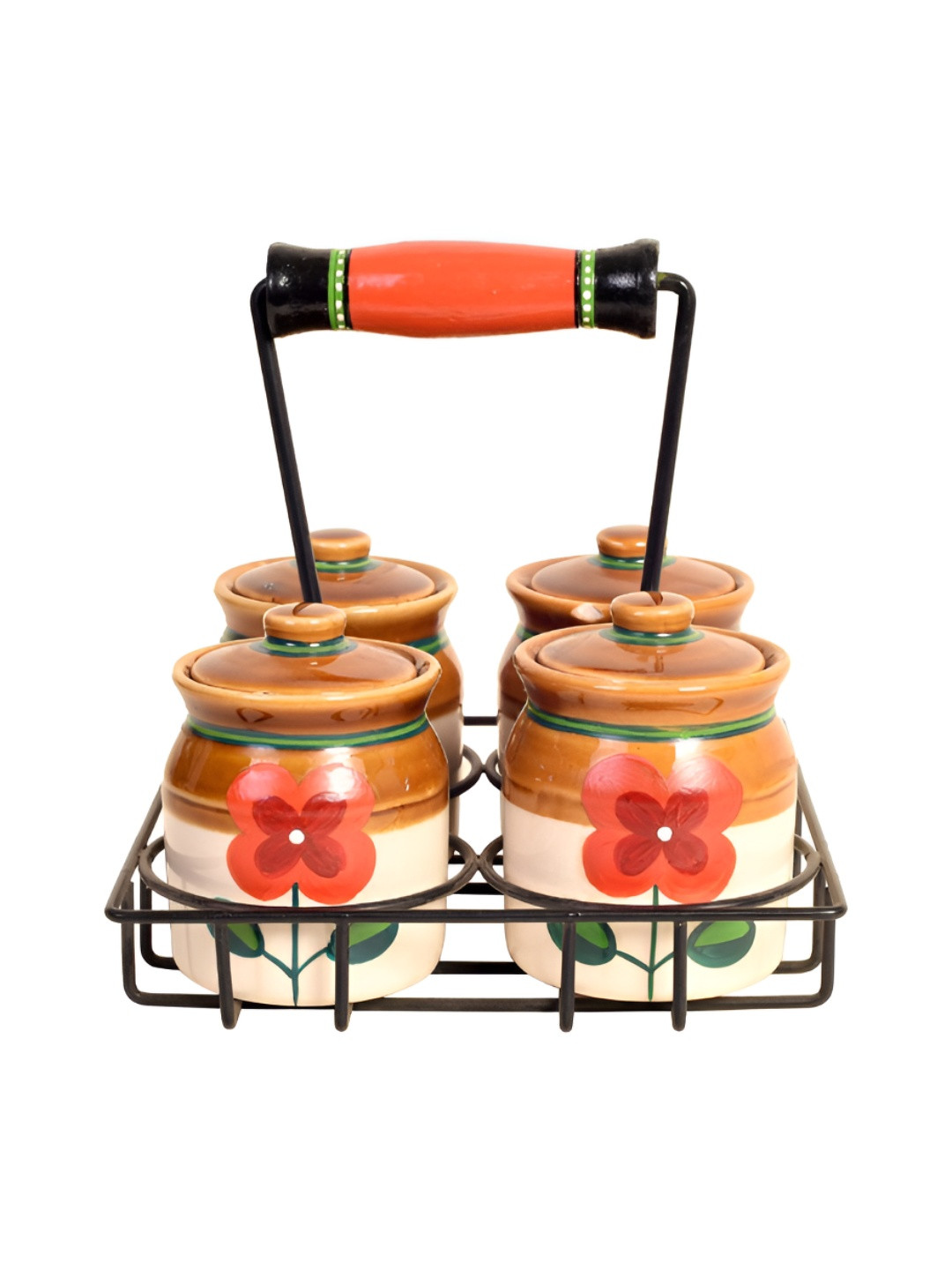 AAKRITI ART CREATIONS Off White 5 Pieces Ceramic Container & Stand