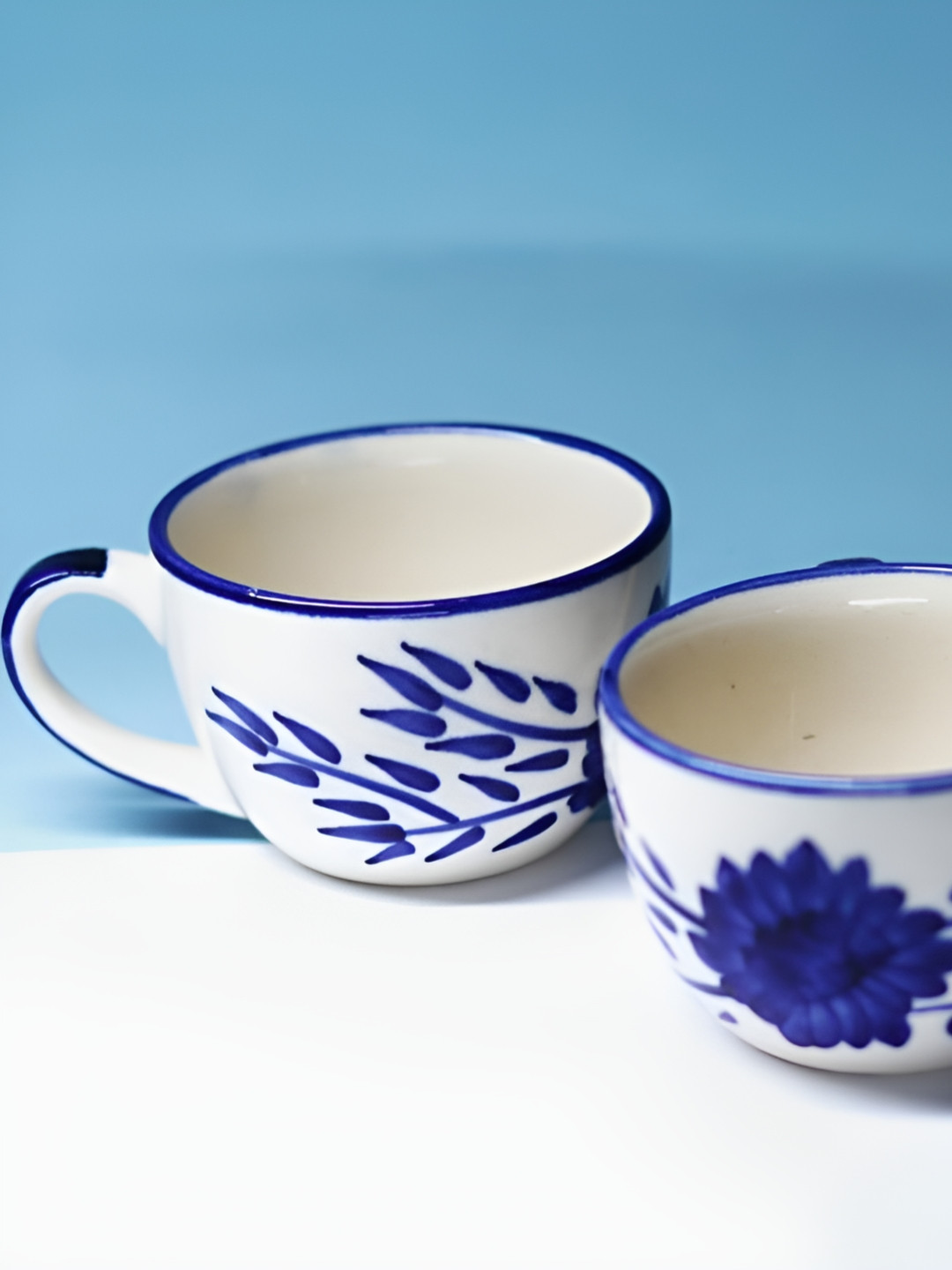 Rare Planet Ceramic Coffee Mug Pack of 2 Blue Floral Design
