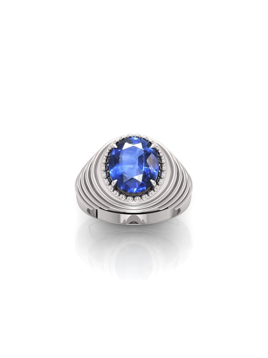 Pranjal Gems Unisex Sterling Silver 13.25 Ratti Sapphire Gemstone Studded Finger Ring
