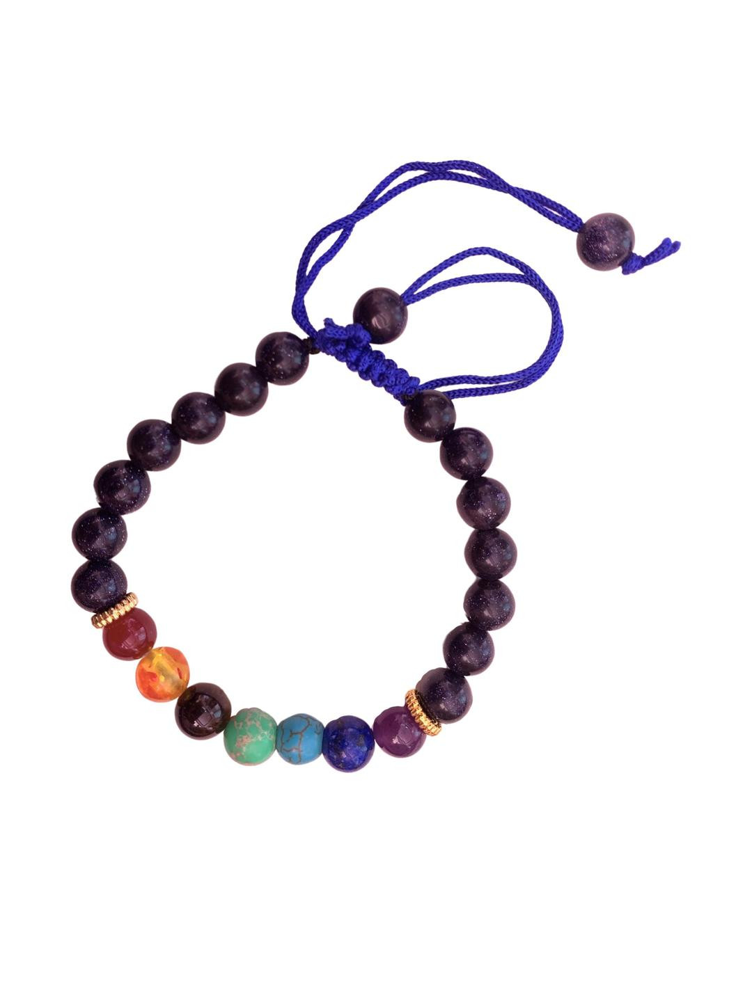 Apnisanskriti Unisex 7 Chakra Blue Gold Stone Bracelet