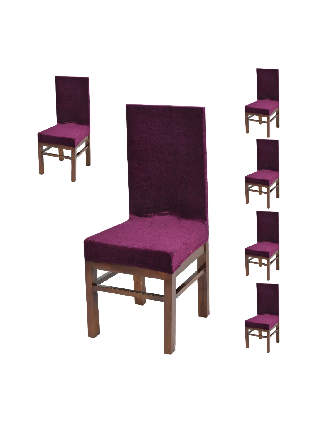 DECOR VATIKA Set Of 6 Maroon Strechable Chair Covers