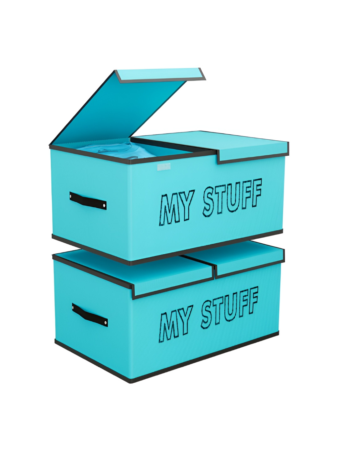 Aura 2 Pcs Green Storage Box Wardrobe with Lid 2 Partition Closet Organisers