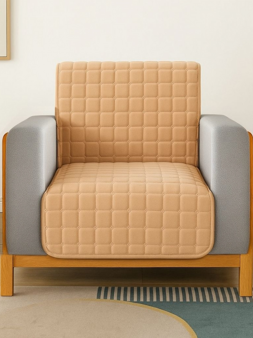 Stylista Beige Polyester Sofa Cover With Arms