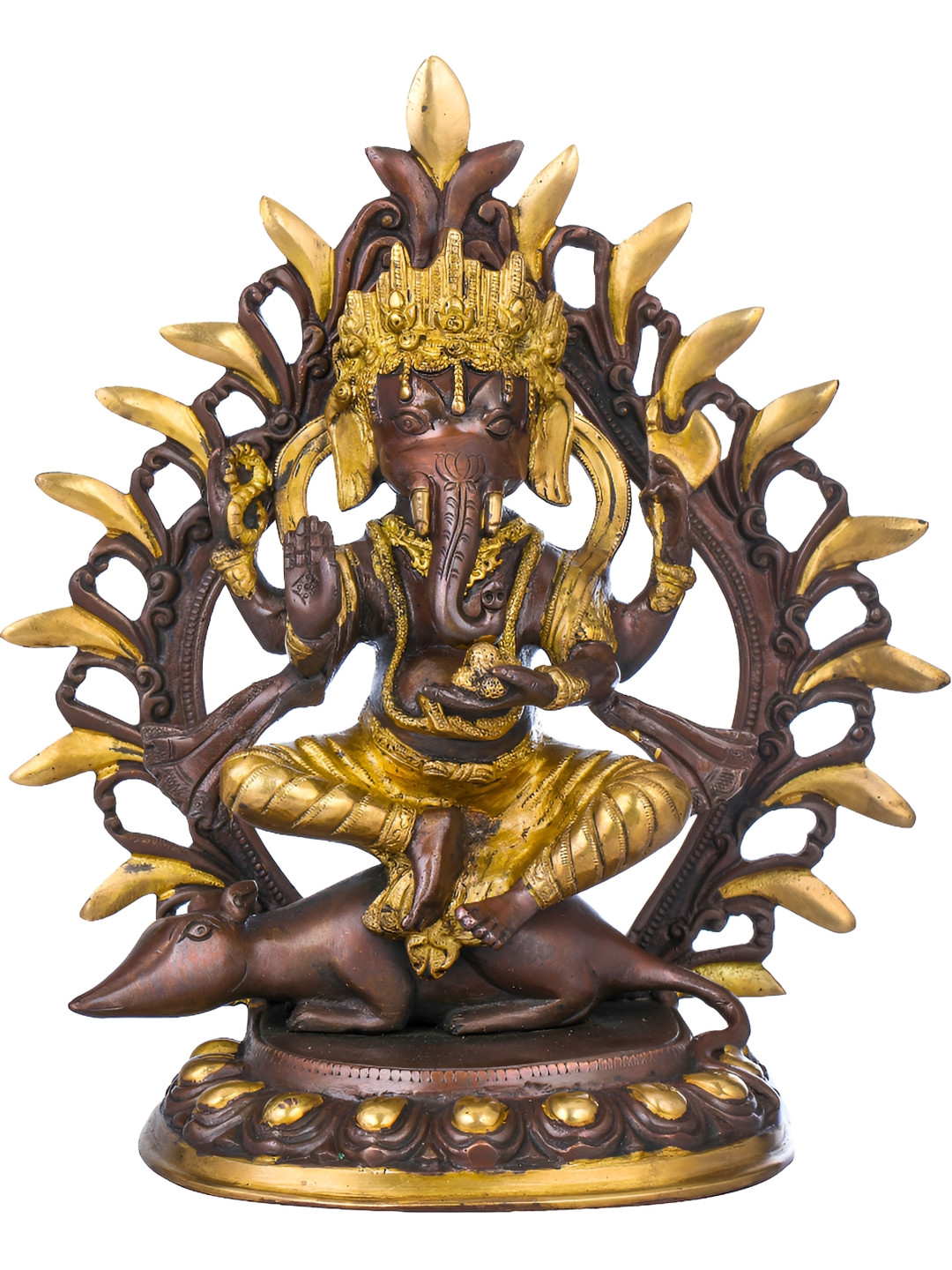 Exotic India Brown & Gold-Toned Nepalese form of Ganesha Religious Idol Showpiece