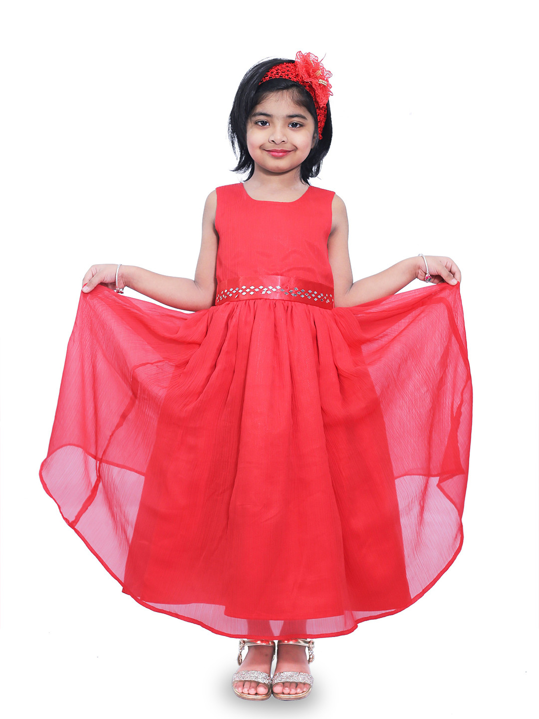 Shahina Fashion Girl's Round Neck Fit and Flare Maxi Dress