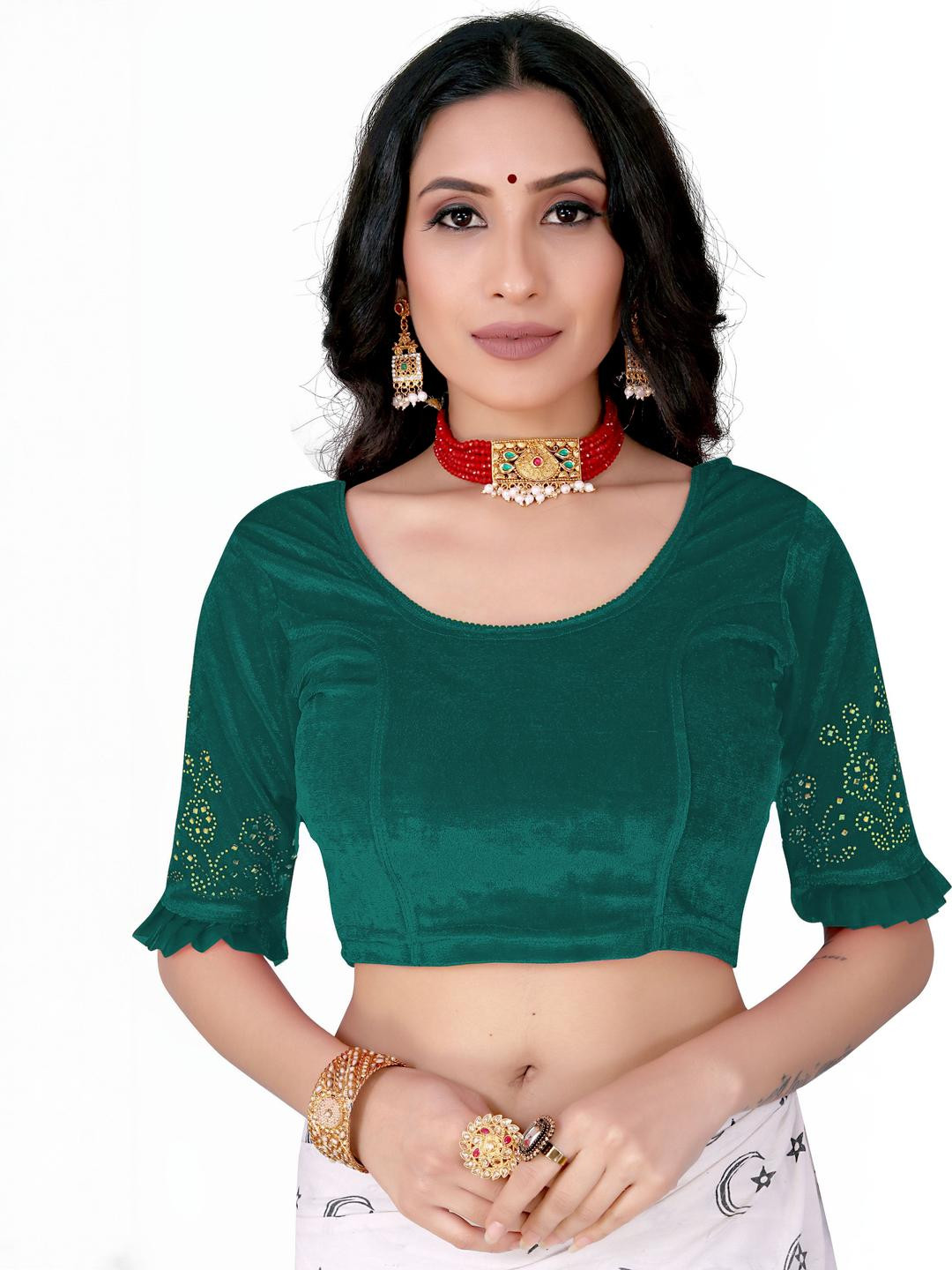 PU FASHION Women Green Ready to Wear Saree Blouse