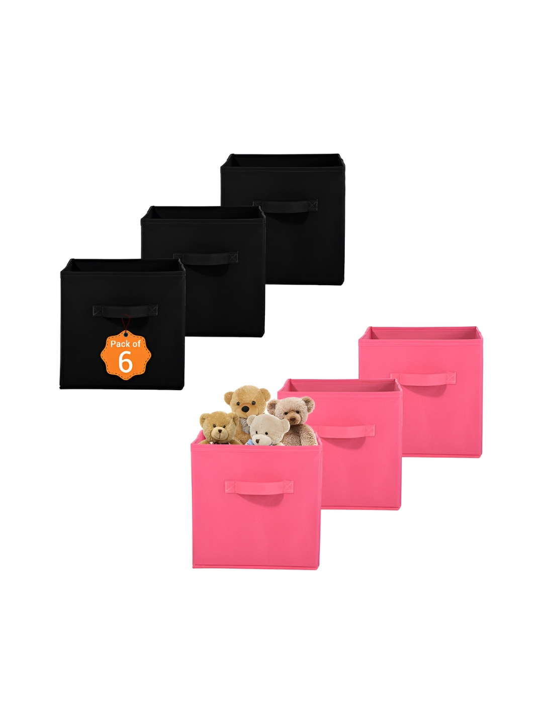 Aura 6 Pcs Pink & Black Non-Woven Wardrobe Cloth Organiser Folding Storage Box