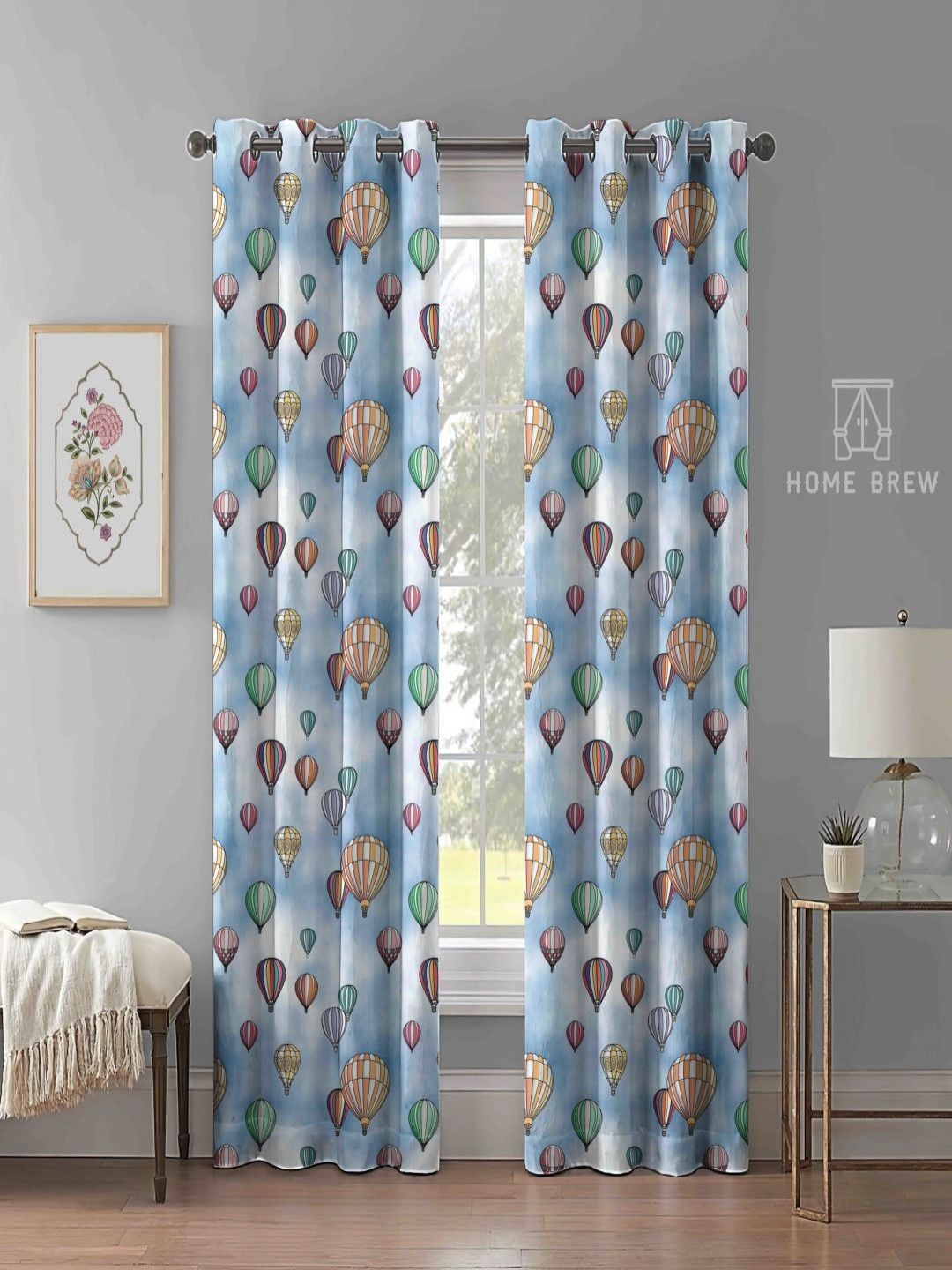 Myntra Elegant Homes Blue & Orange 2 Pieces Geometric Black Out Door Curtain