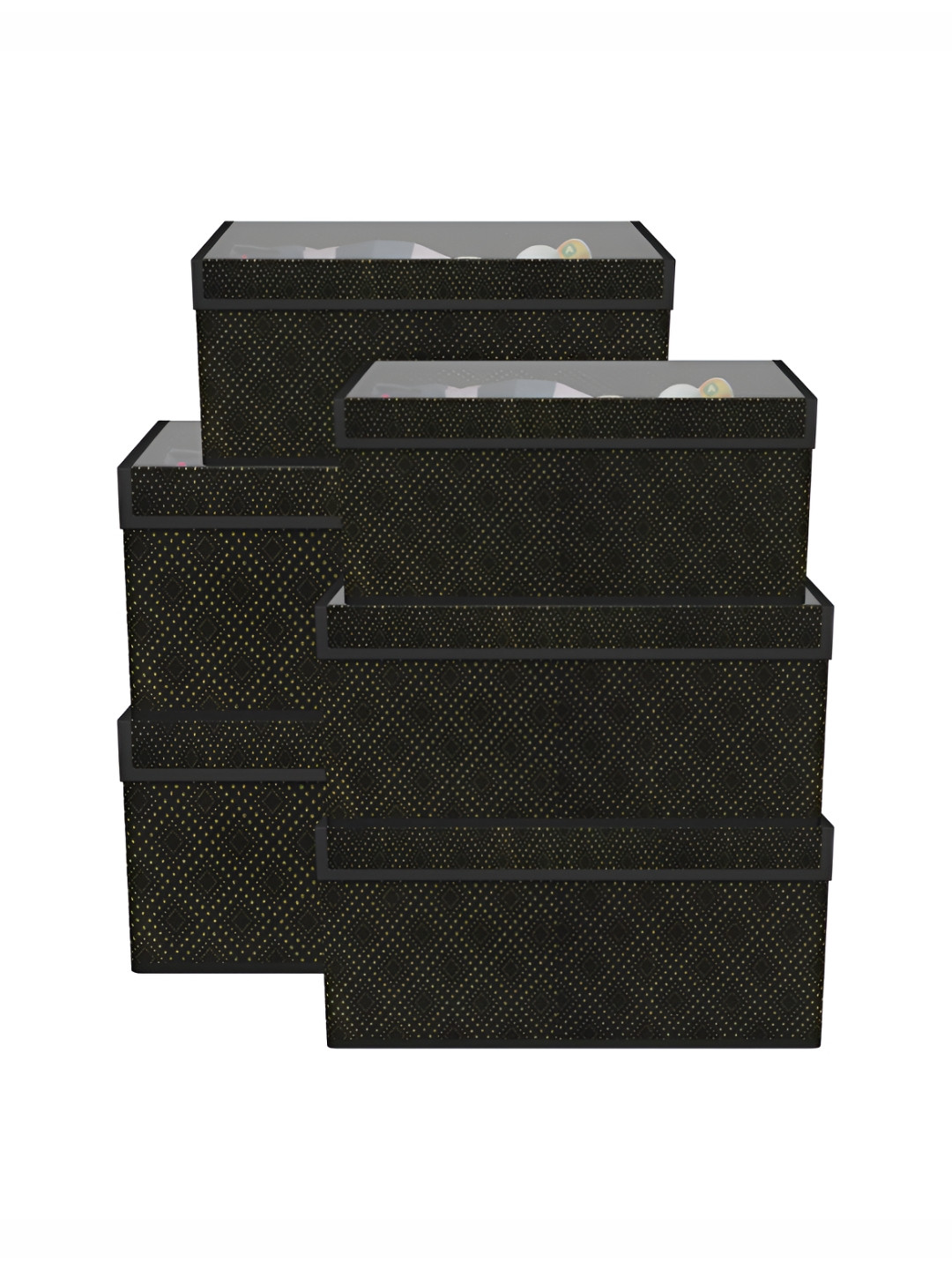 Aura 6 Pcs Black Storage Box Foldable Wardrobe Organiser with Transparent Lid