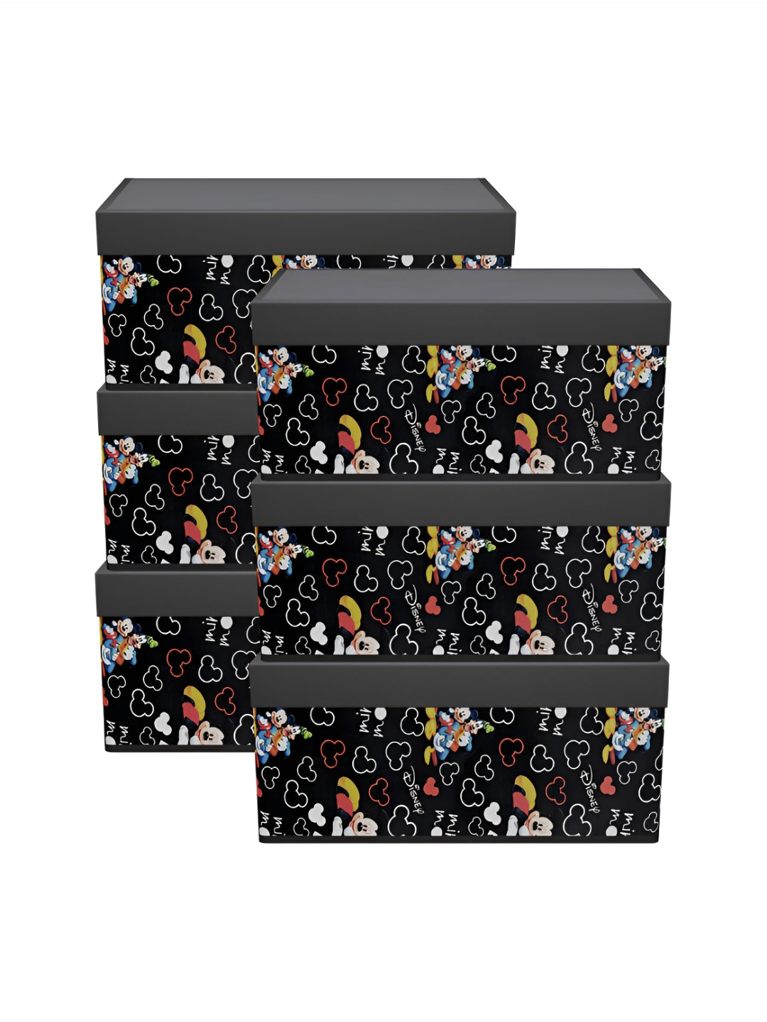 Aura Black & White 6 Pieces Disney Minnie Printed Drawer Organisers With Transparent Lid