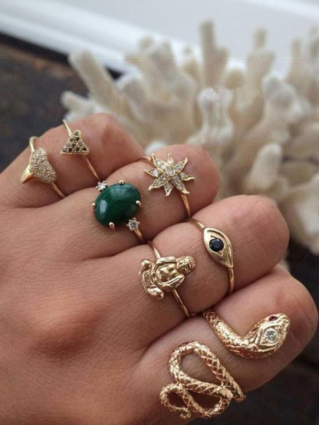 Arzonai Set of 7 Boho Stackable Knuckle Vintage Snake Finger Ring Set